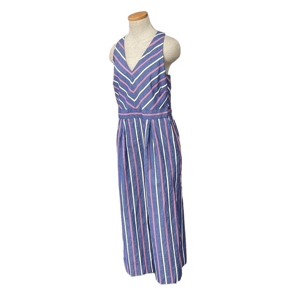 1901 Striped Jumpsuit Wide Leg V-Neck Blue Pink Size 10 - Picture 3 of 17